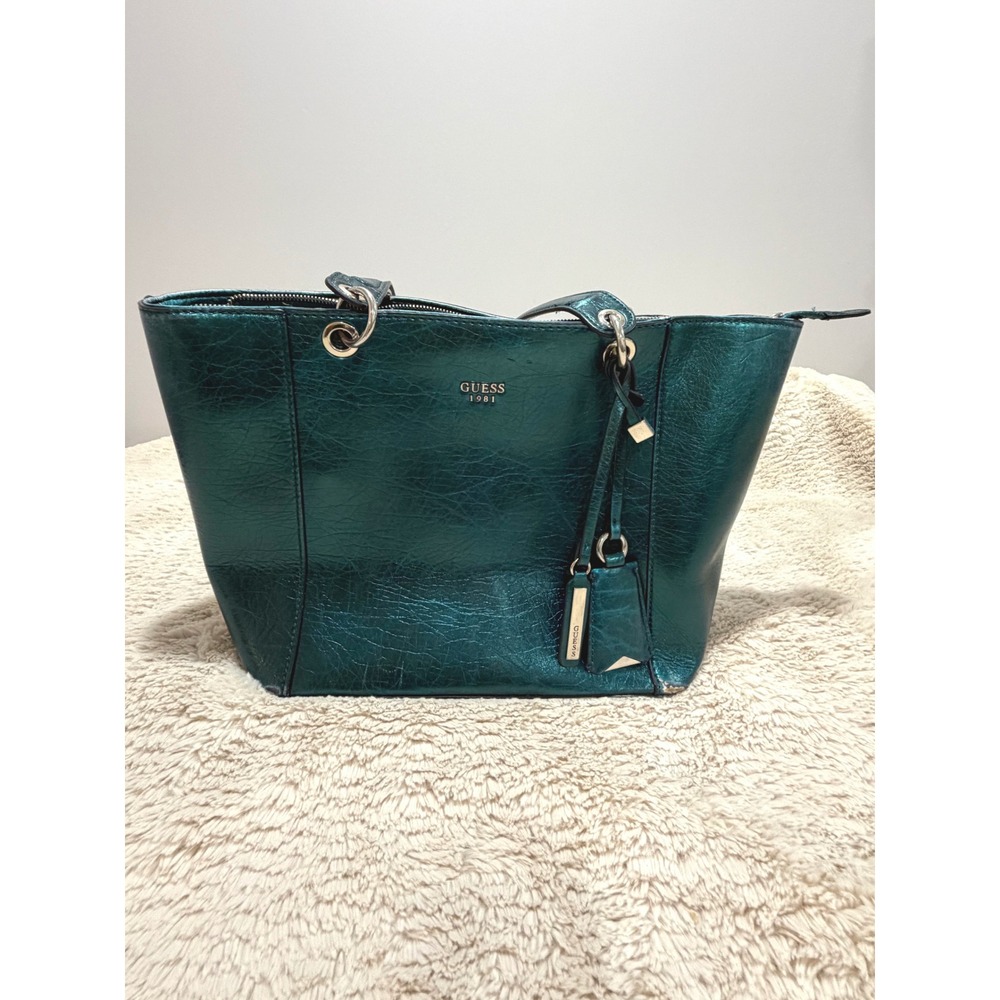 Guess 1981 Metallic Teal Shoulder Bag Y2K Glam Jewel Tone Tote Y2K Maximalist